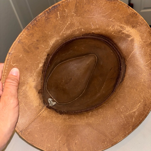 Vintage Skullys by Henschel Western Fedora Hat Tan Rugged Leather Suede Small - Picture 6 of 6